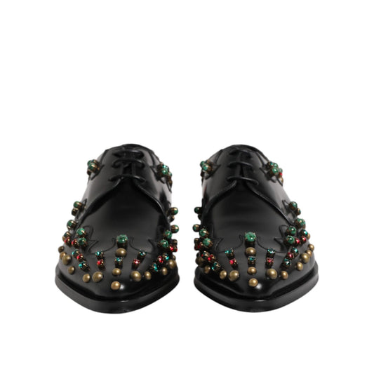 Dolce & Gabbana Black Leather Derby Dress Studded Shoes MV7254-44.5