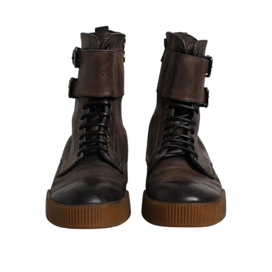 Dolce & Gabbana Brown Horse Leather Mid Calf Boots Shoes MV7413-44