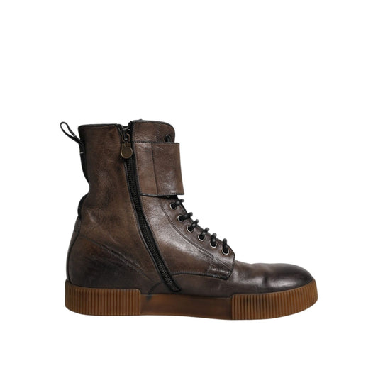 Dolce & Gabbana Brown Horse Leather Mid Calf Boots Shoes MV7413-44