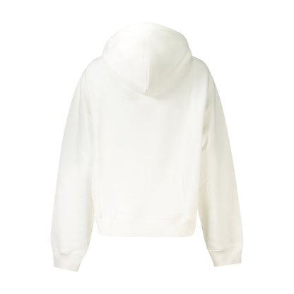 Tommy Hilfiger White Cotton Women Sweater back view, showcasing hood and long sleeves, made of regenerative cotton for sustainable fashion.