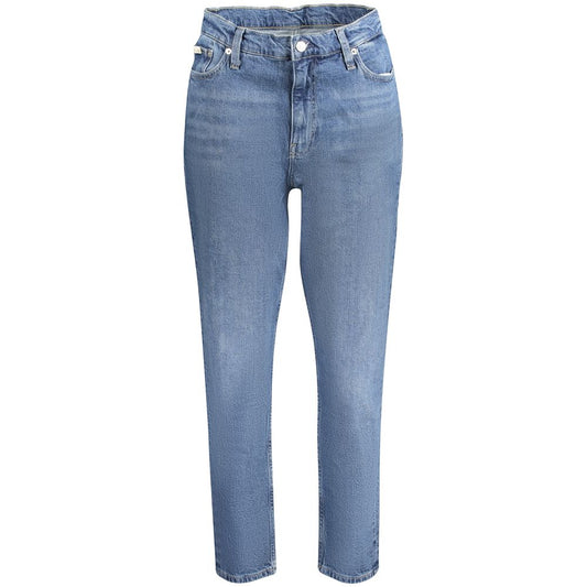 Calvin Klein Blue Cotton Women Jeans with vintage wash effect and five-pocket design, eco-friendly with 20% recycled cotton.