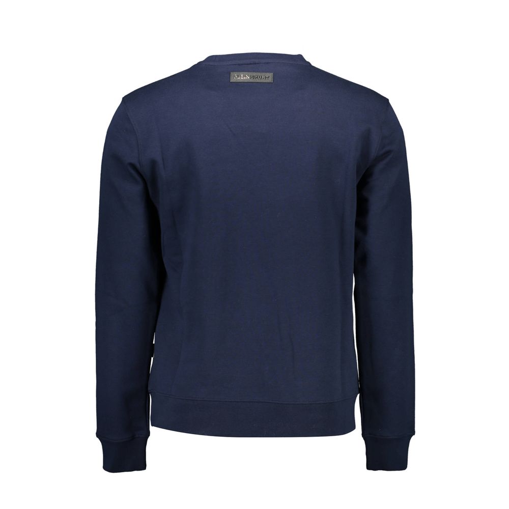 Back view of Plein Sport Blue Cotton Men Sweater showing crew neck and long sleeves.