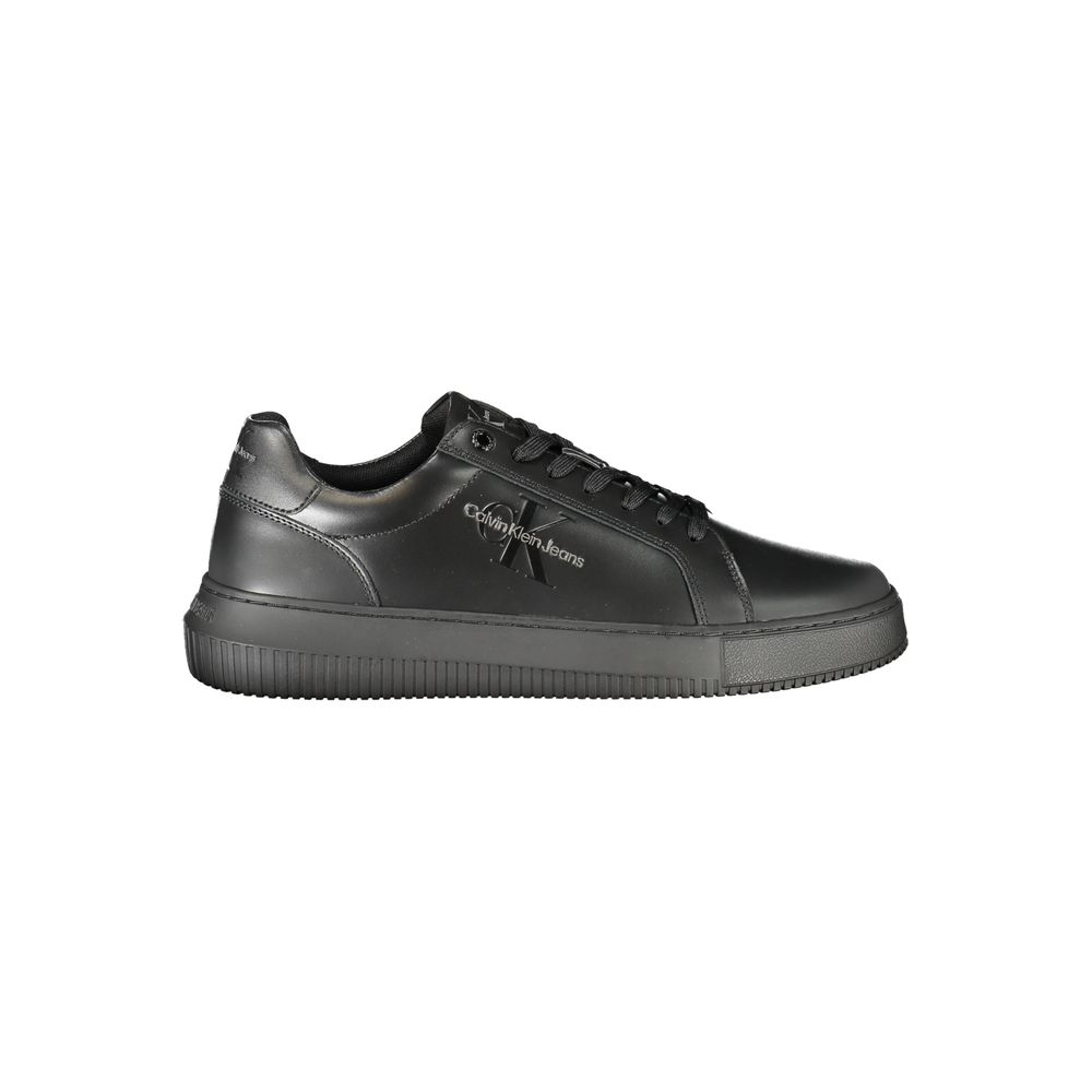 Calvin Klein Black Polyester Sneaker with laces, print, logo, and contrast details, featuring a removable footbed, 50% recycled material.