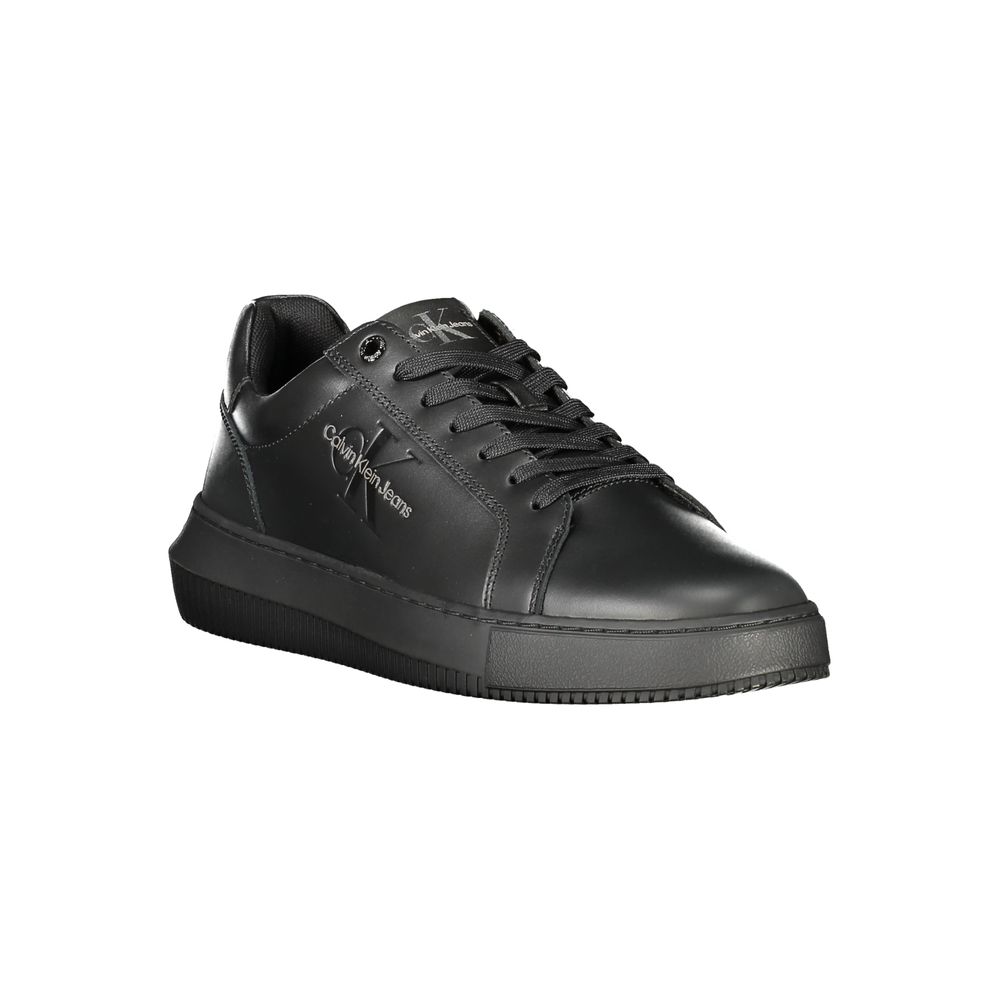 Calvin Klein Black Polyester Sneaker with laces, removable footbed, contrasting details, and logo, made of 50% recycled materials.