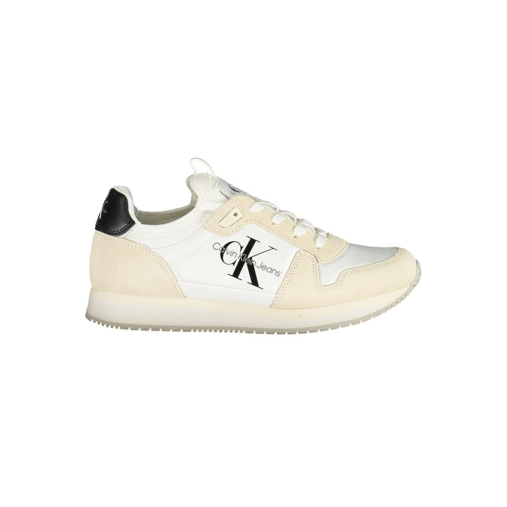 Calvin Klein White Polyester Women Sneaker with logo and modern chic design, featuring recycled materials for sustainable style.