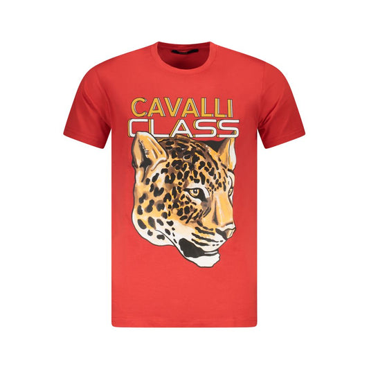 Cavalli Class Red Cotton Men T-Shirt with bold graphic logo and luxury design