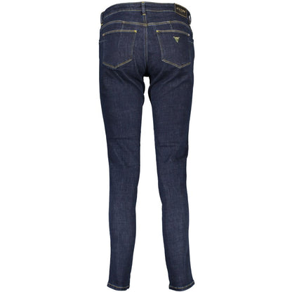 Back view of Guess Jeans Blue Cotton Women Jeans showcasing signature Guess logo and eco-friendly recycled cotton fabric.