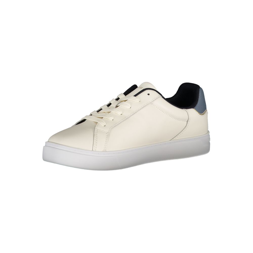 Tommy Hilfiger Beige Leather Women Sneaker with blue accents, showcasing chic style and comfort.