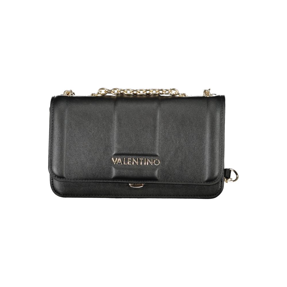 Mario Valentino Black Polyethylene Women Handbag with chain shoulder strap and snap closure for chic sophistication and elegance.