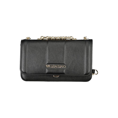 Mario Valentino Black Polyethylene Women Handbag with chain shoulder strap and snap closure for chic sophistication and elegance.