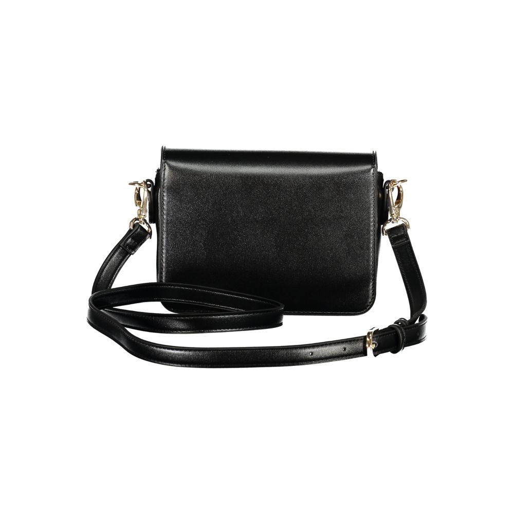 Mario Valentino Black Polyethylene Women Handbag with adjustable strap and iconic logo.