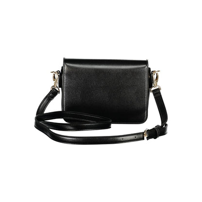 Mario Valentino Black Polyethylene Women Handbag with adjustable strap and iconic logo.