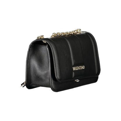 Mario Valentino Black Polyethylene Women Handbag with chain shoulder strap and snap closure, elegant and chic design.