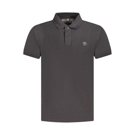 Timberland Black Cotton Men Polo Shirt with logo embroidery, made from organic cotton, front view
