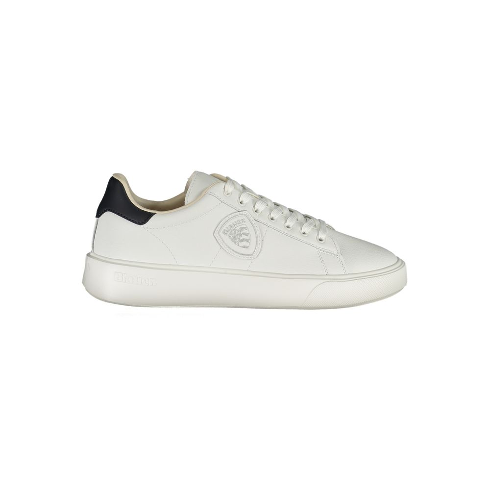 Blauer White Polyethylene Men Sneaker with leather-polyester blend, featuring striking blue accents for a dynamic style statement.