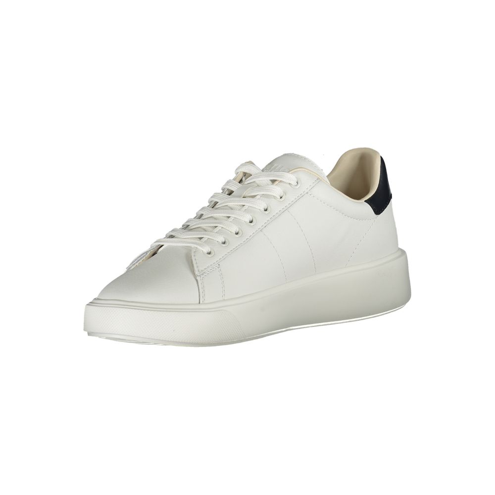 Blauer White Polyethylene Men Sneaker with blue accents, showcasing modern style and a blend of leather and polyethylene materials.