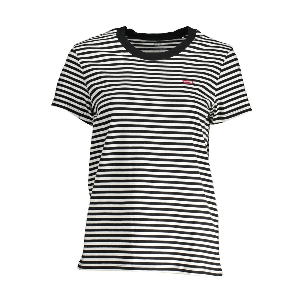 Striped Levi's Black Cotton Women T-Shirt with logo