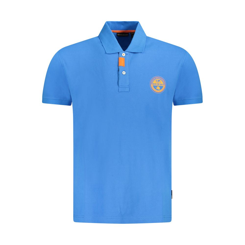 Napapijri Blue Cotton Men Polo Shirt with logo emblem and two-button design.