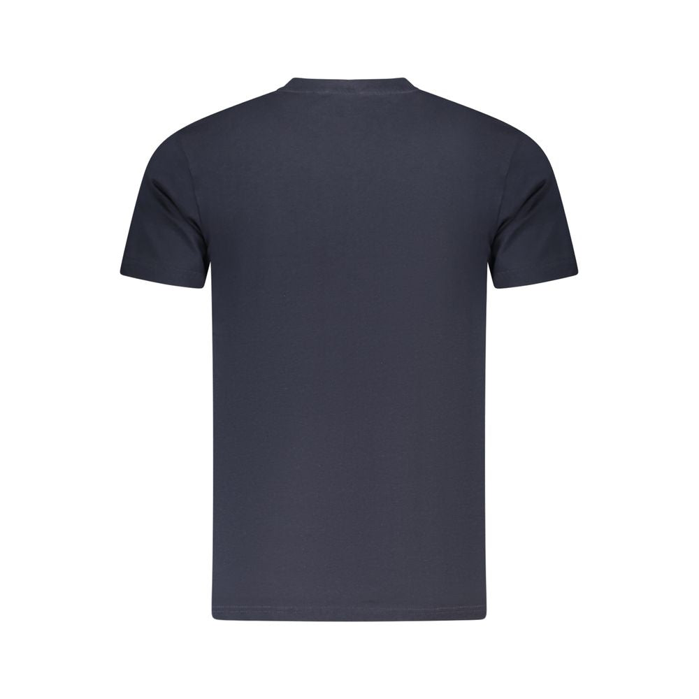 Back view of Cavalli Class Blue Cotton Men T-Shirt showcasing short sleeves and crew neck design