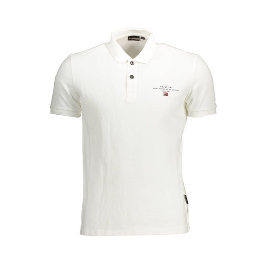 Napapijri White Cotton Men Polo Shirt with embroidery and logo, short sleeve, high-quality cotton, ideal for casual high-end fashion.