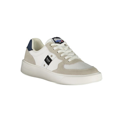 Blauer White Leather Men Sneaker with contrast details and logo for premium streetwear style.