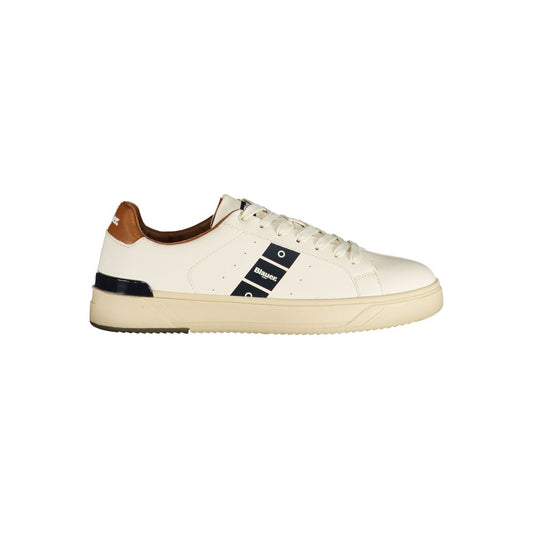 Alt Tag: Blauer White Leather Men Sneaker featuring sleek design with contrasting details and removable insole for style and comfort.