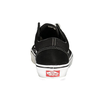 Rear view of Vans Black Leather Men Sneaker showing signature side stripe and 'Off the Wall' logo.
