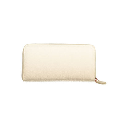 Mario Valentino Beige Polyethylene Wallet with zip closure, 6 compartments, coin purse, card spaces, and logo in recycled material.