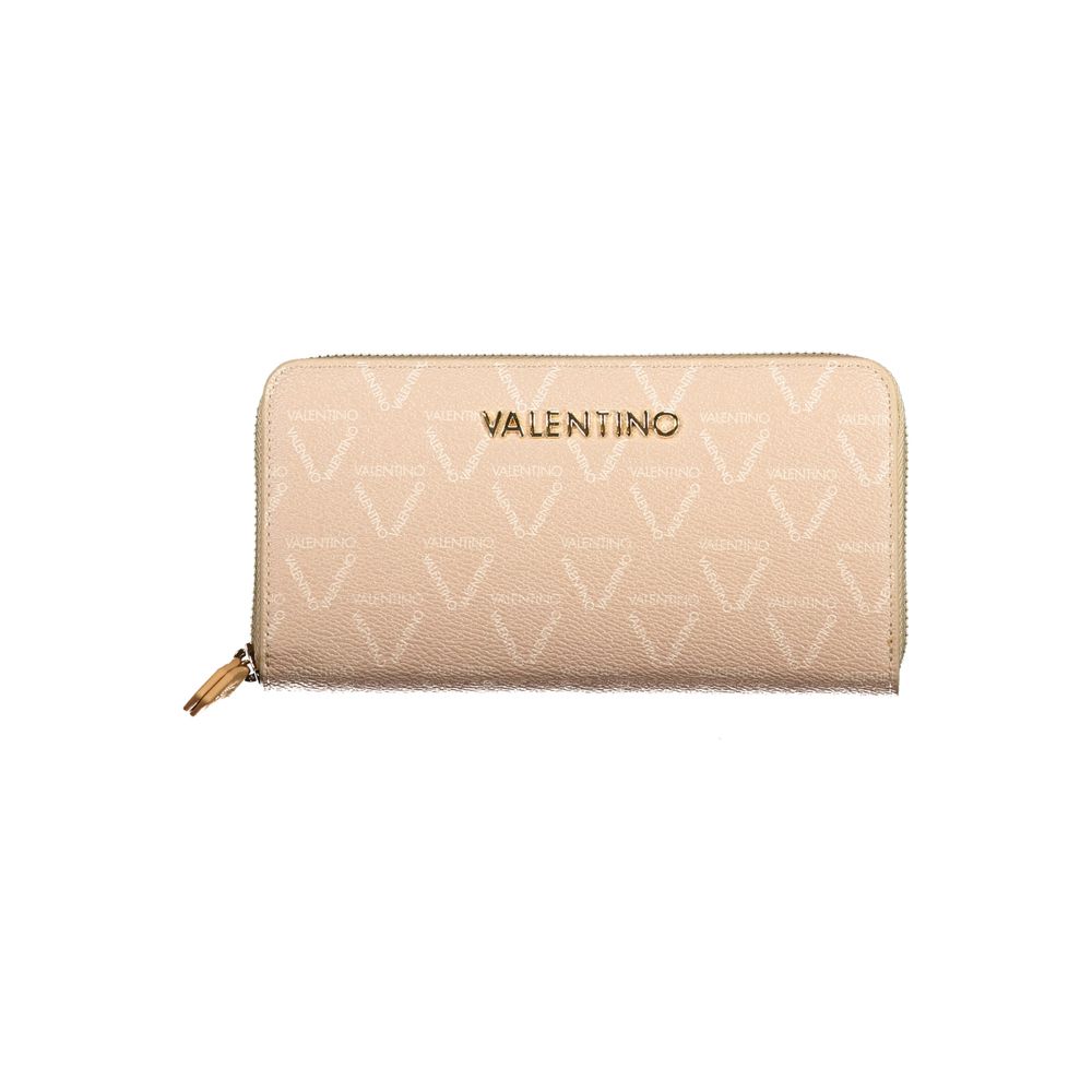 Mario Valentino Beige Polyethylene Wallet with zip closure, logo, and contrasting details