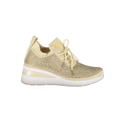 Laura Biagiotti Beige Polyester Women Sneaker with rhinestone details and 4 cm heel