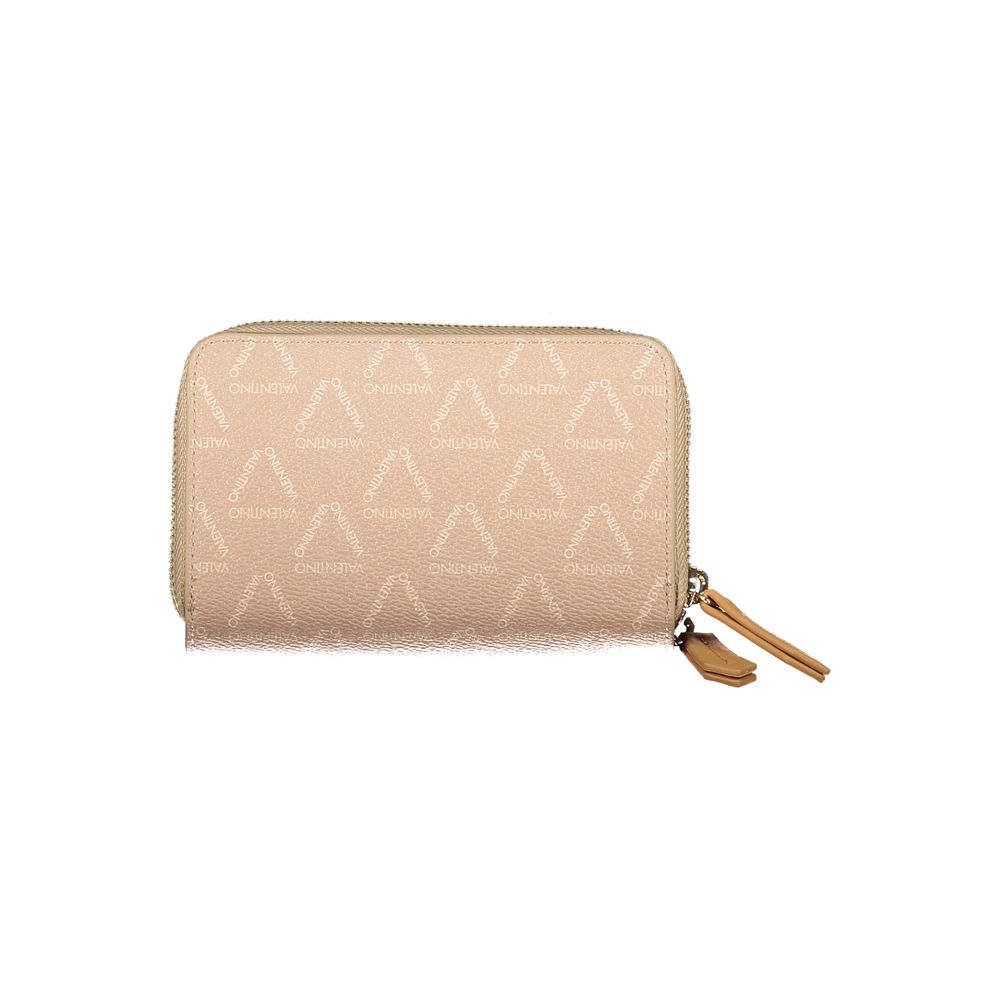 Mario Valentino Beige Polyethylene Women Wallet featuring logo pattern and zip closure