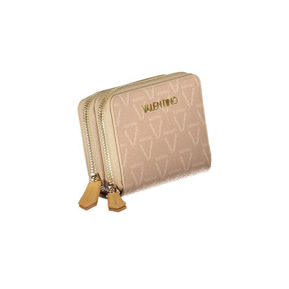Mario Valentino Beige Polyethylene Women Wallet with iconic logo and zip closure showcasing sophistication and style.