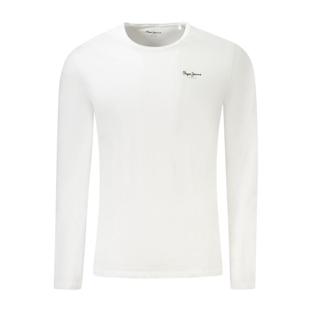 Pepe Jeans White Cotton Men T-Shirt featuring slim-fit, long sleeves, and iconic logo for a stylish and comfortable look.