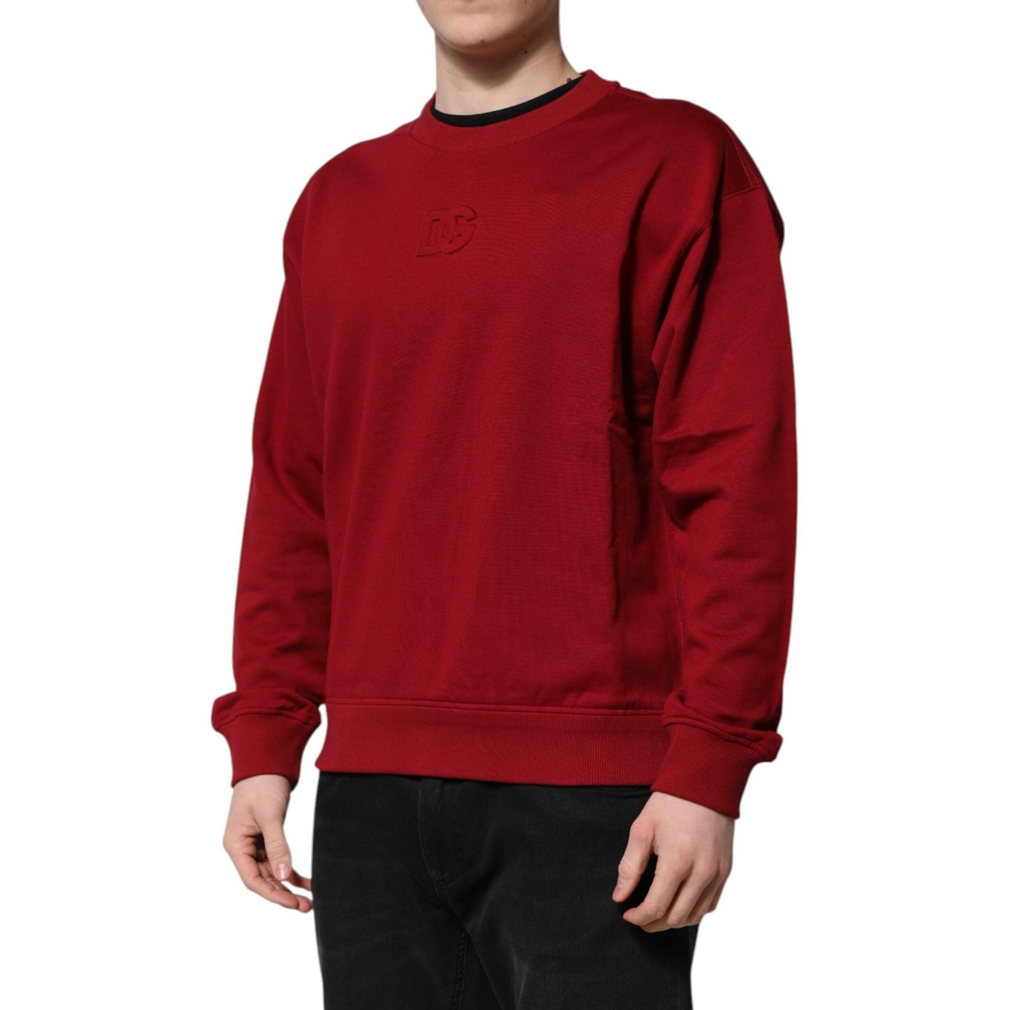Dolce & Gabbana Red Embossed Logo Cotton Crew Neck Sweater TSH90432-44