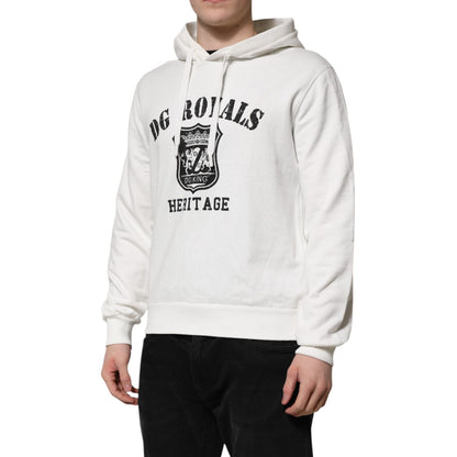 Dolce & Gabbana White Cotton DG ROYAL Print Hooded Sweater Dolce & Gabbana