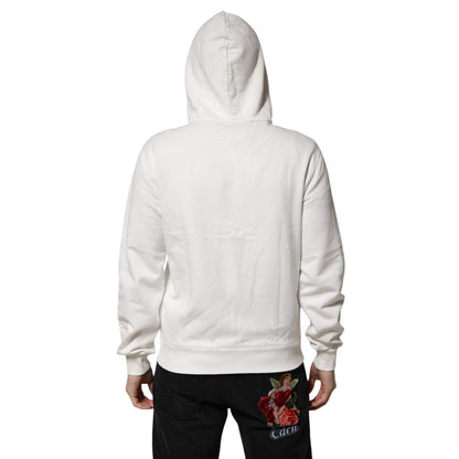 Dolce & Gabbana White Cotton DG ROYAL Print Hooded Sweater Dolce & Gabbana
