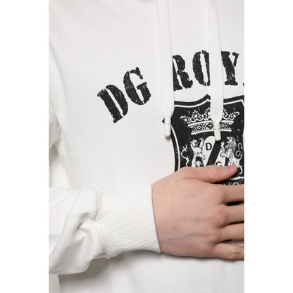 Dolce & Gabbana White Cotton DG ROYAL Print Hooded Sweater Dolce & Gabbana