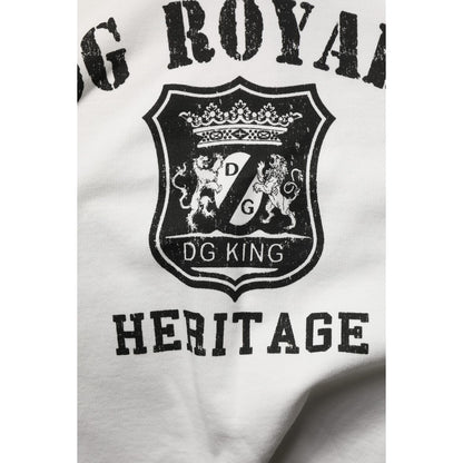 Dolce & Gabbana White Cotton DG ROYAL Print Hooded Sweater Dolce & Gabbana