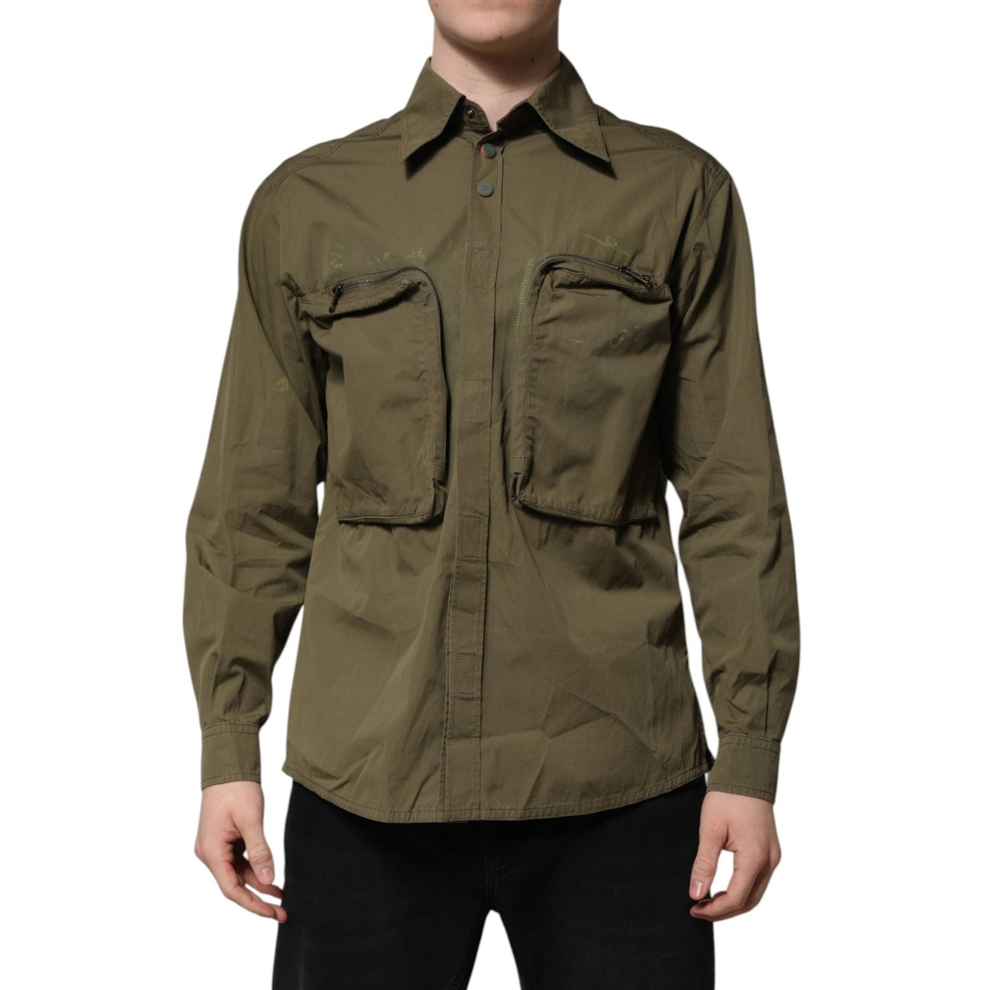 Dolce & Gabbana Army Green Button Down Long Sleeves Shirt Dolce & Gabbana