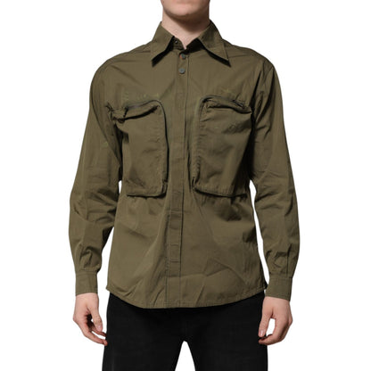 Dolce & Gabbana Army Green Button Down Long Sleeves Shirt Dolce & Gabbana