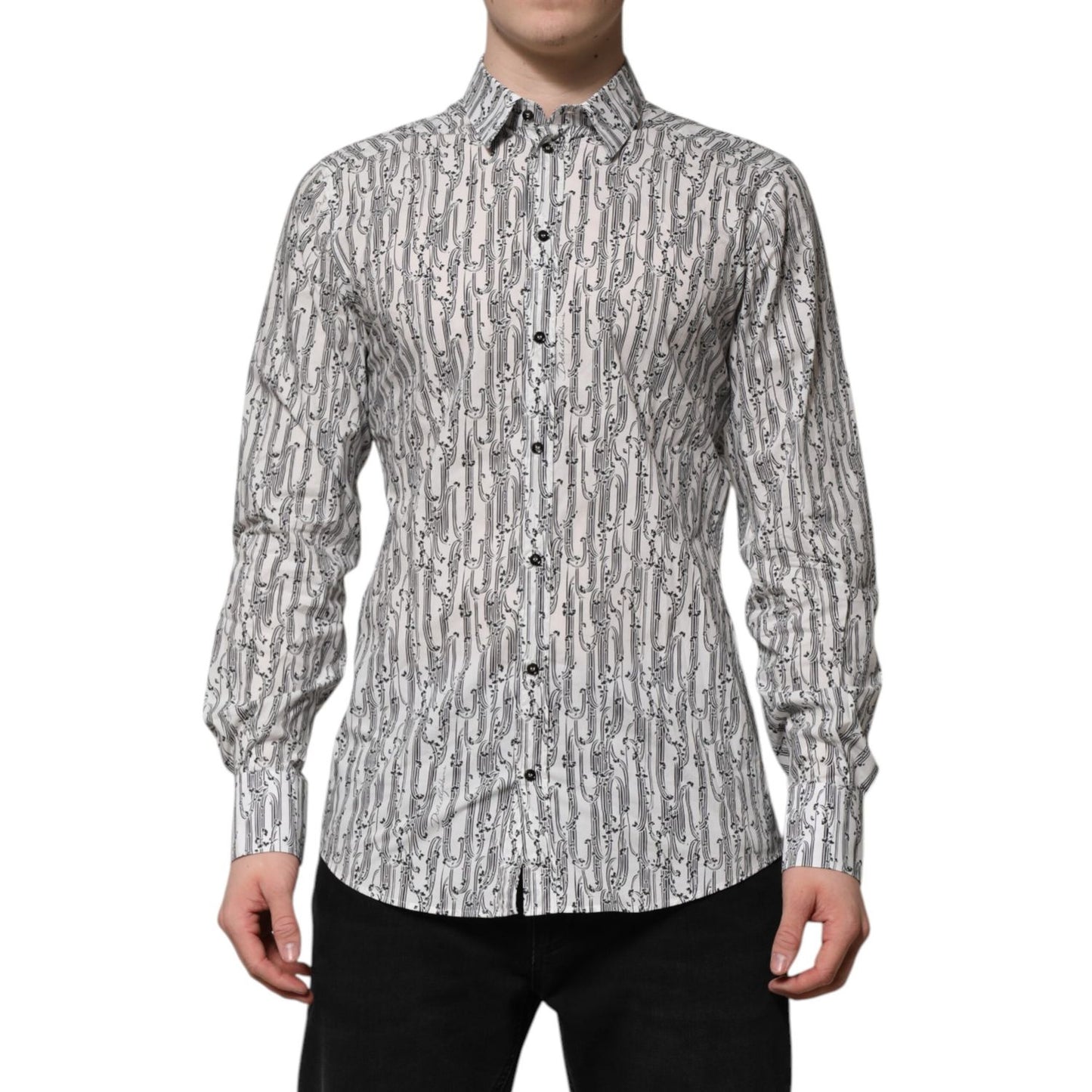 Dolce & Gabbana White Floral Print Casual Long Sleeves Shirt Dolce & Gabbana