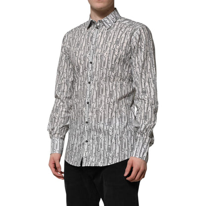 Dolce & Gabbana White Floral Print Casual Long Sleeves Shirt Dolce & Gabbana