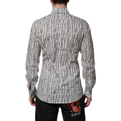 Dolce & Gabbana White Floral Print Casual Long Sleeves Shirt Dolce & Gabbana