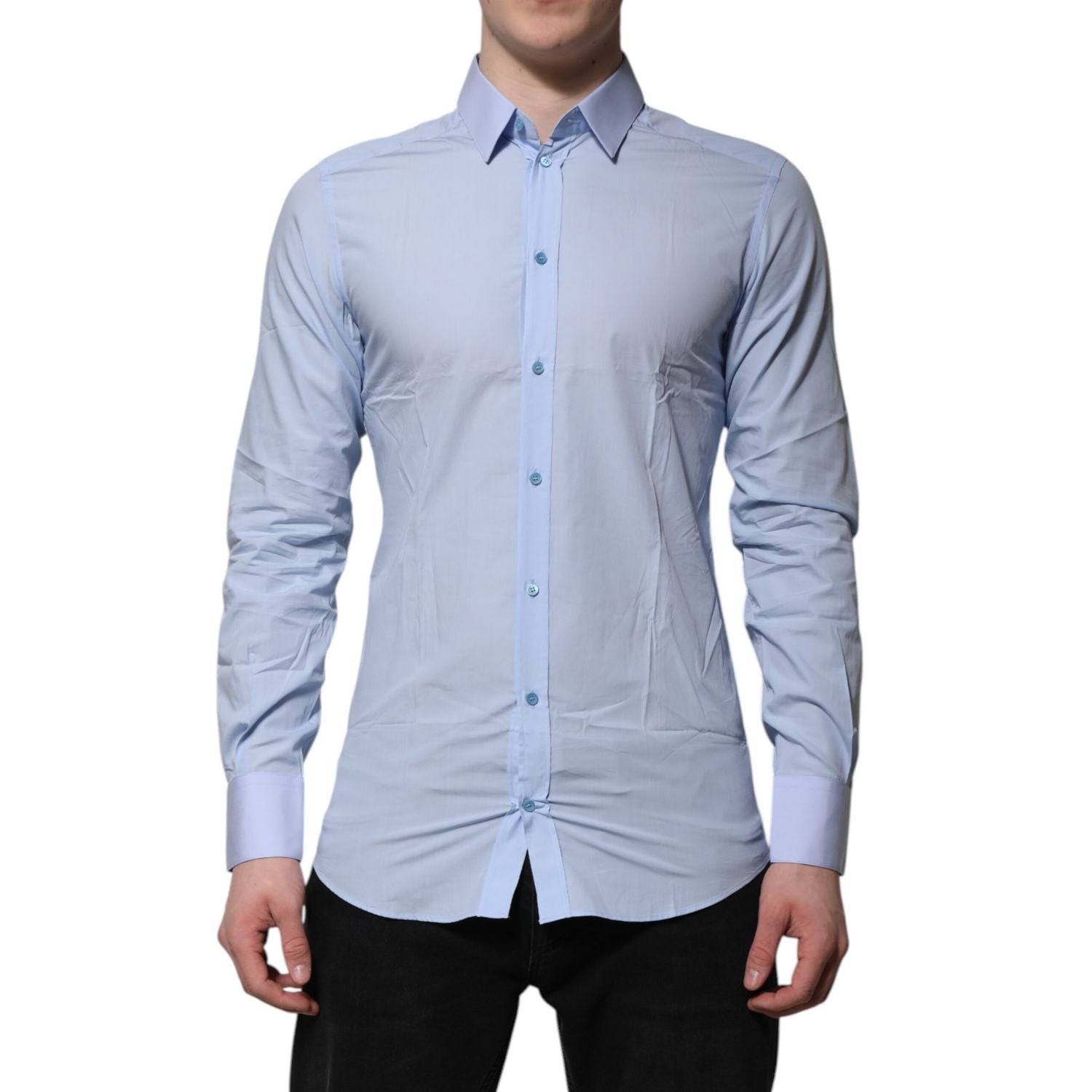 Dolce & Gabbana Blue Cotton GOLD Long Sleeves Men Dress Shirt