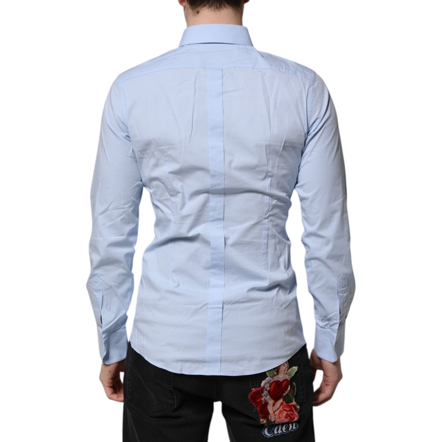 Dolce & Gabbana Sky Blue Cotton GOLD Long Sleeves Dress Shirt