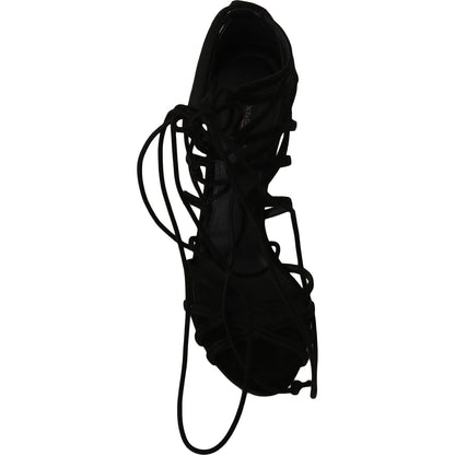 Dolce & Gabbana Black Suede Strap Stilettos Sandals