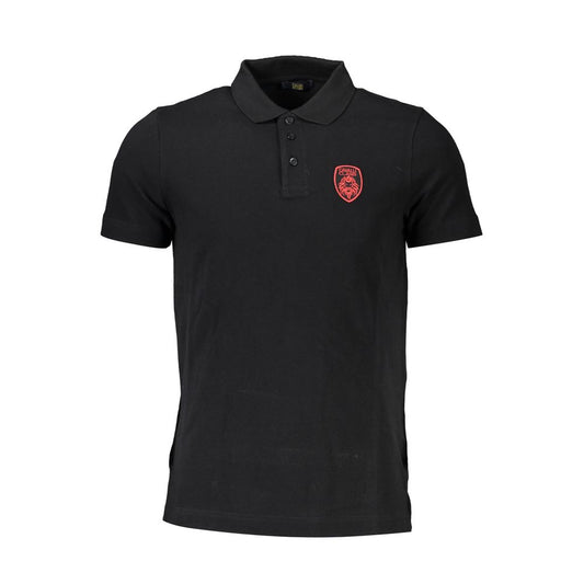 Cavalli Class Black Cotton Men Polo Shirt with red embroidery logo, sophisticated and timeless for the modern man.
