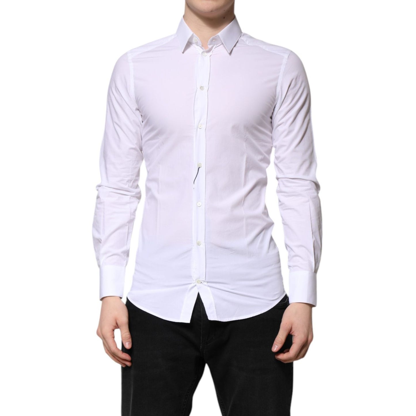 Dolce & Gabbana White Cotton GOLD Long Sleeves Dress Shirt Dolce & Gabbana