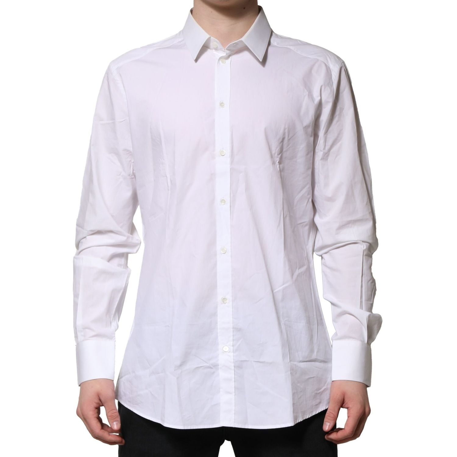 Dolce & Gabbana White Cotton GOLD Long Sleeves Dress Men Shirt