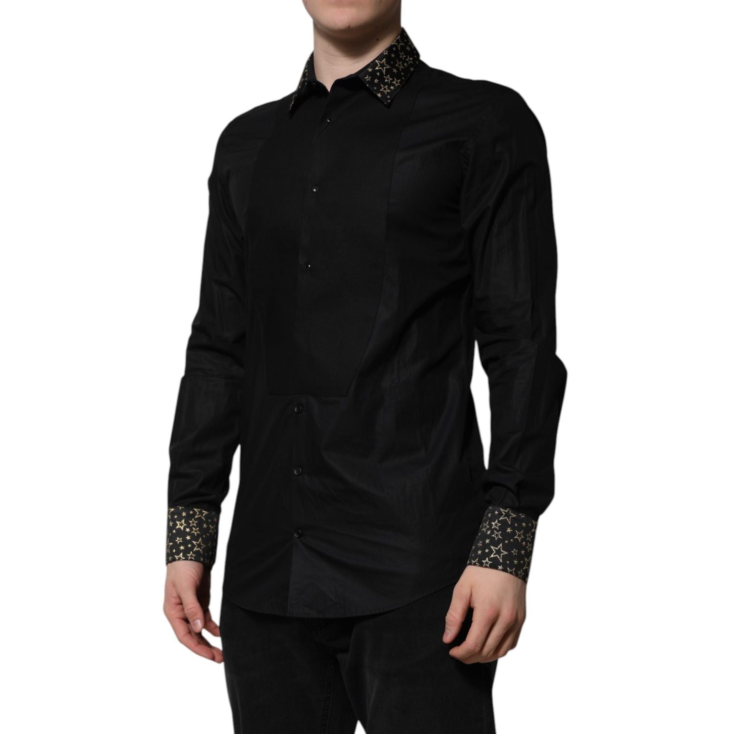 Dolce & Gabbana Black Cotton GOLD Long Sleeves Dress Shirt